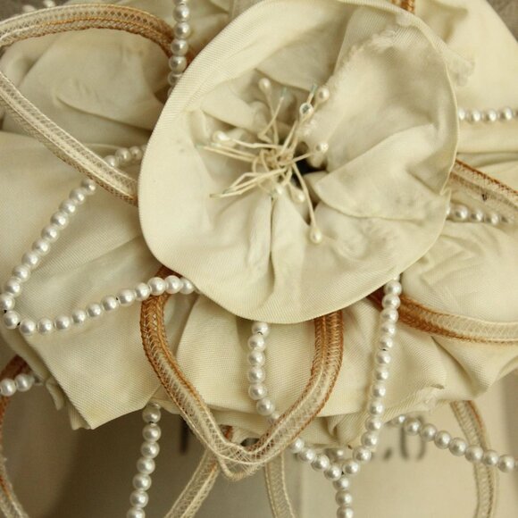 Vintage 1940s 1950s Bridal Veil With Tulle And Pearl Trim, Winter White Blusher - Picture 3 of 10